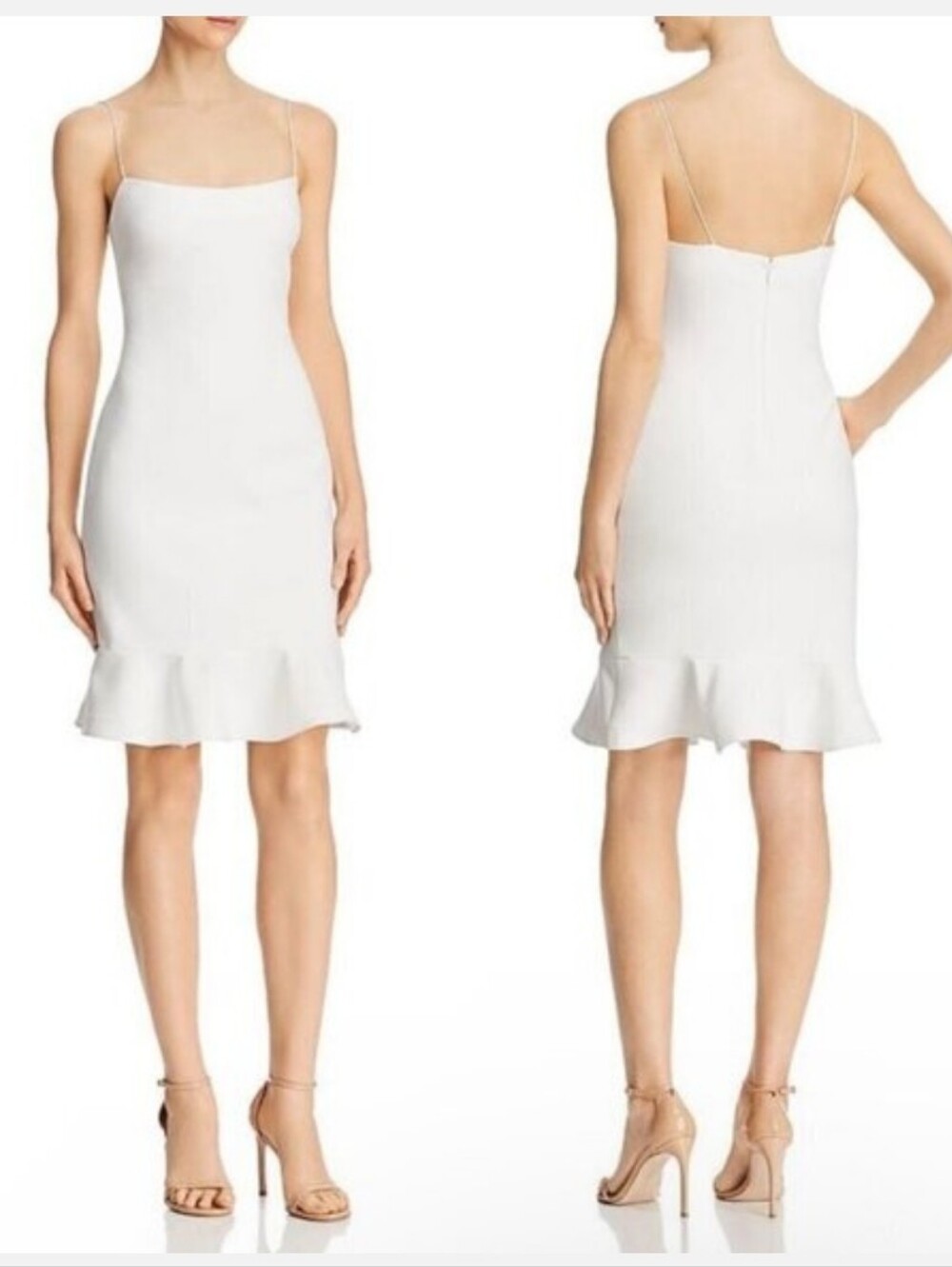 Likely Banks Flounce Ruffle Hem Spaghetti Strap Mini Sheath Dress